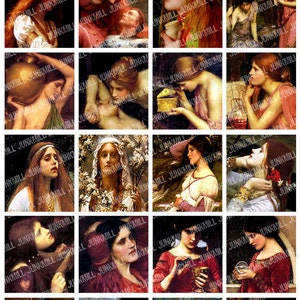 FAIR MAIDENS Digital Printable Collage Sheet Pre-Raphaelite Princesses, Renaissance Women, 1 Square or Scrabble Tile, Instant Download image 3