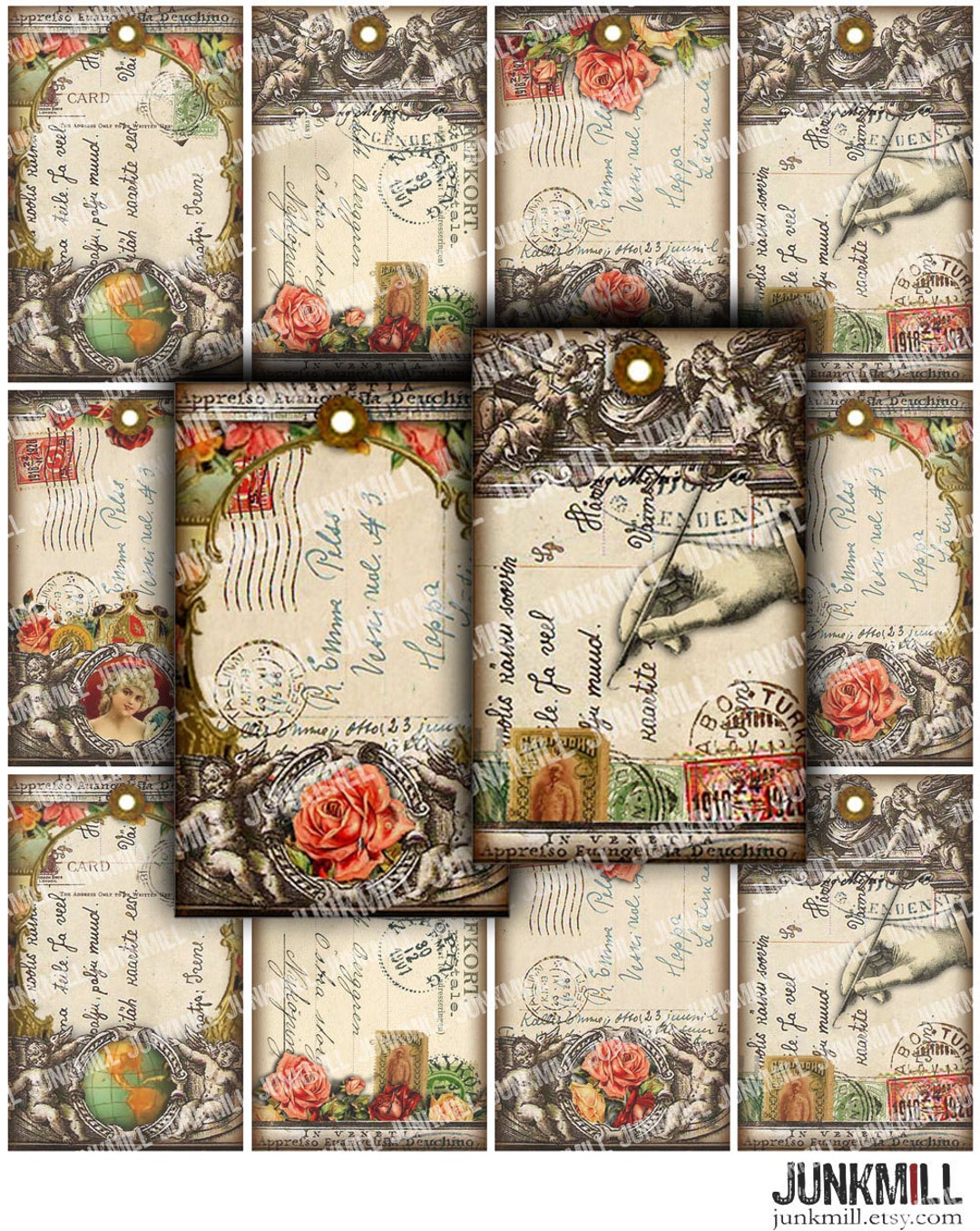 Tabula Rosa Patterns TABULA ROSA - Digital Printable Collage Sheet - French Roses, Vintage ...