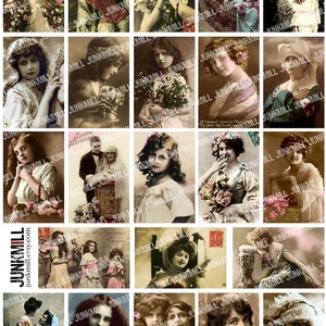 MATCHBOX GIRLS - digitaal afdrukbaar collageblad - antieke vintage getinte portretten van Victoriaanse kinderen en zigeunervrouwen, Instant Download
