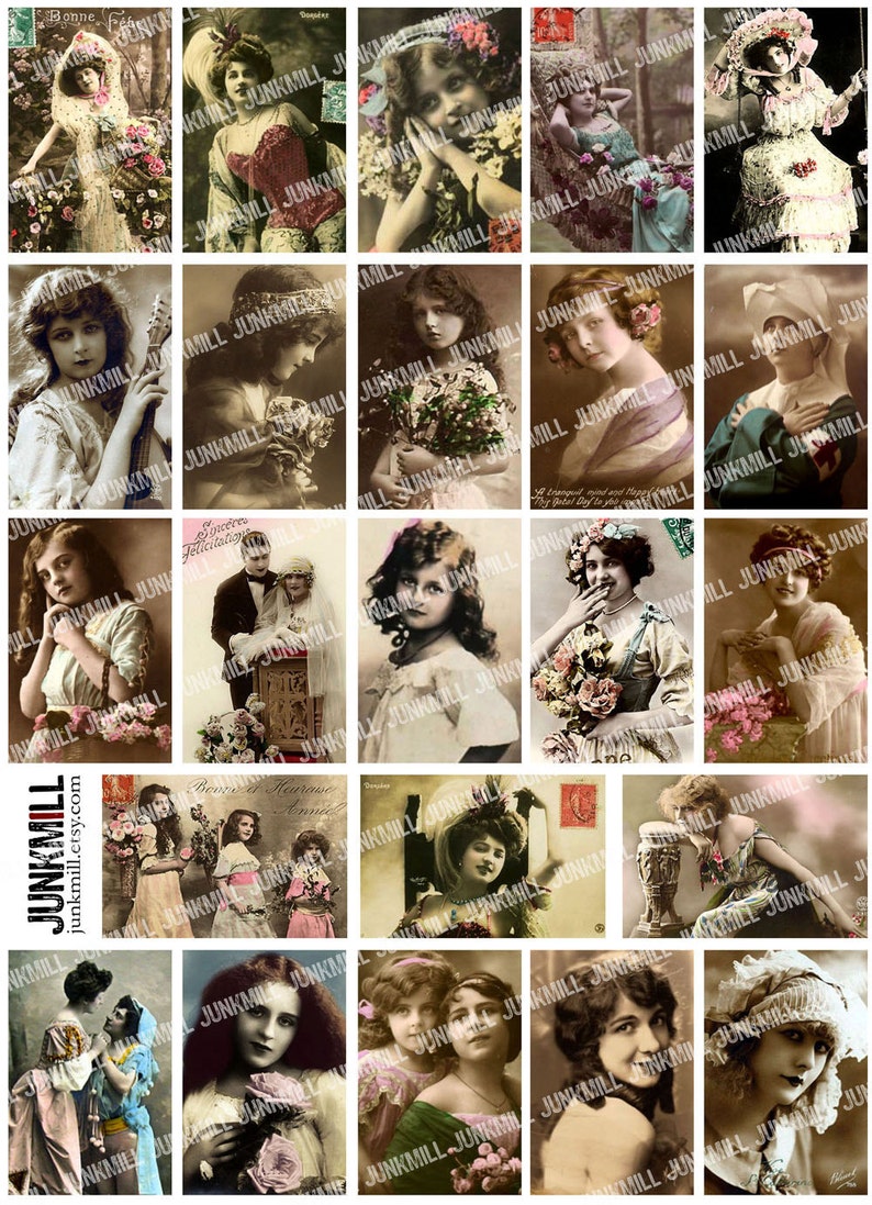 MATCHBOX GIRLS Digital Printable Collage Sheet Antique Etsy