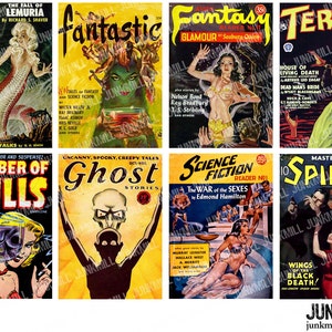 PULP HORROR - Digitalt utskrivbart kollageark - Pulp Fiction-omslag, science fiction-serietidningar, gotiska pin-ups och Halloween-monster, ATC