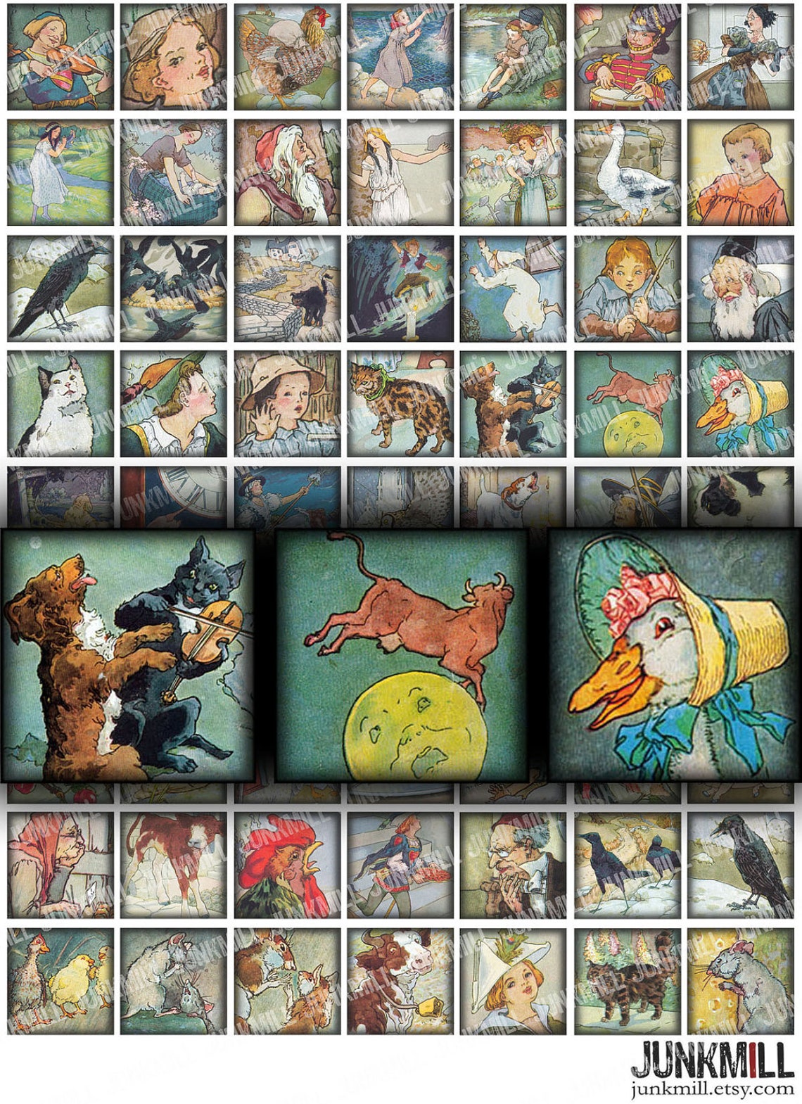 MOTHER GOOSE MINIS - Digital Printable Collage Sheet - Vintage Nursery ...