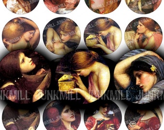 FAIR MAIDENS - Digital Printable Collage Sheet - Pre-Raphaelite Princesses, Renaissance Women, Fairy Tales, 1" Circle, Instant Download