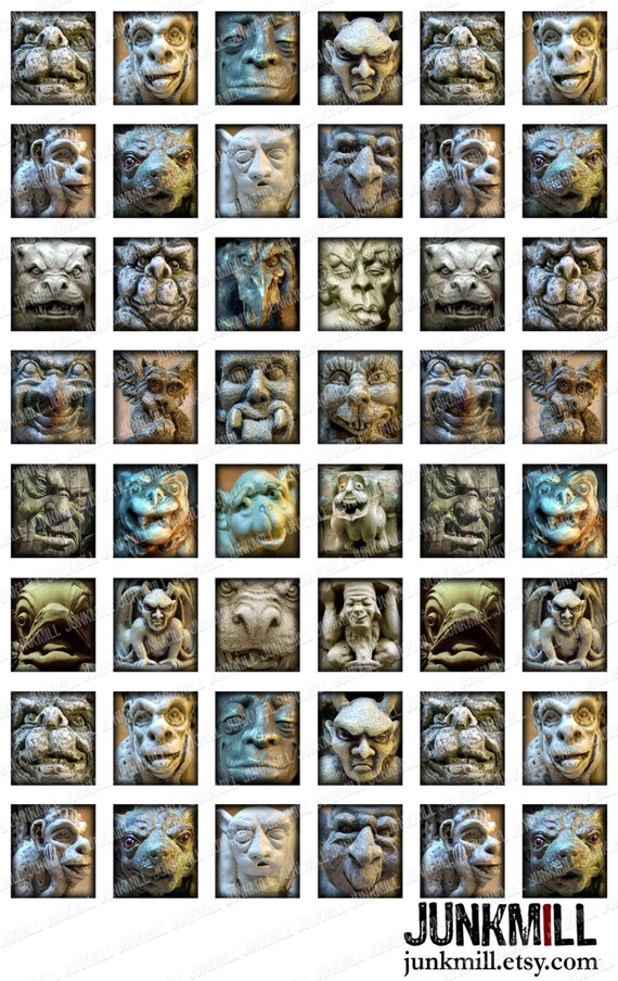 GRIM GARGOYLES - Digital Printable Collage Sheet - 1X1 Squares