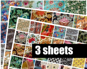 CRAZY QUILT - Digital Printable Collage Sheet - 1X1 Squares & 2X2 Squares - Antique Vintage Fabric Images, Shabby Chic, Digital Download