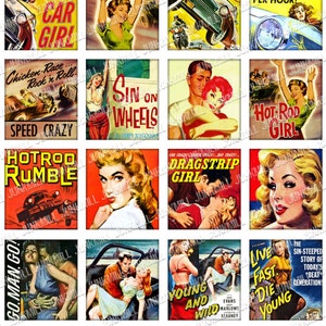 HOT ROD VIXENS Digital Printable Collage Sheet Drag Race Pin-Ups & B-Movie Bad Girls, 1 Square or Scrabble Tile, Instant Download image 2