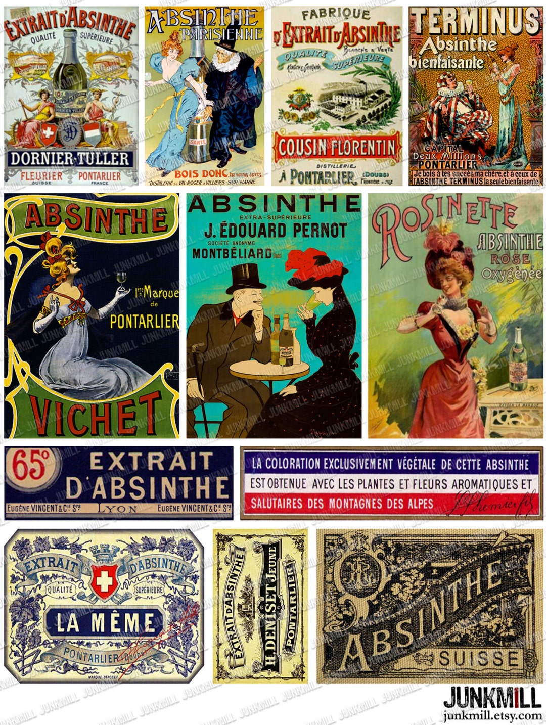 ABSINTHE - Digital Printable Collage Sheet - French Victorian Absinthe ...