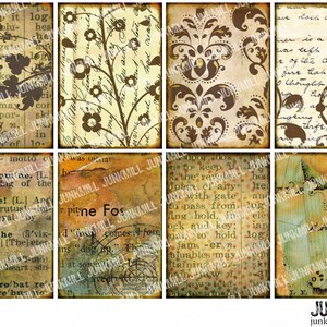 DISTRESSED ATC - Digital Printable Collage Sheet - Vintage ATC Backgrounds with Floral Swirls, Damask & Old Book Pages, Instant Download