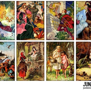 FAIRY TALE CLASSICS - Digital Printable Collage Sheet - Vintage Snow White, Cinderella, Red Riding Hood, Brothers Grimm, 2.5&quot; x 3.5&quot;