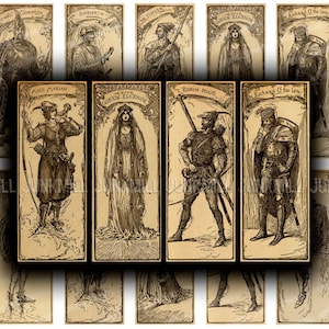 ROBIN HOOD - Digital Printable Collage Sheet - Vintage Sherwood Forest, Maid Marian, Renaissance Folklore, 1&quot; X 3&quot; Tiles, Instant Download