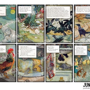 MOEDER GANS - digitaal afdrukbaar collageblad - vintage kinderrijmpjes, kinderverhalenboekillustraties, ATC, Instant Download