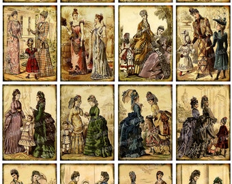 FRENCH FASHION - Digital Printable Collage Sheet - Victorian Women in Corsets Bustles & Gowns, Edwardian Ladies, Paris France Fashions