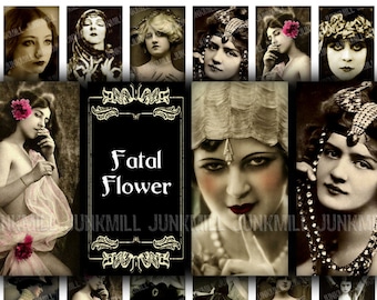 WICKED WOMEN - Digital Printable Collage Sheet - Vintage Screen Sirens, Goth Girls & Risque Flappers, Vintage Portraits 1" x 2" Domino Tiles