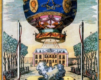 MYSTICAL DIRIGIBLE - Large Digital Printable Image - 8 x 11 - Vintage Hot Air Balloon, Steampunk Zeppelin, Single Image Digital Download