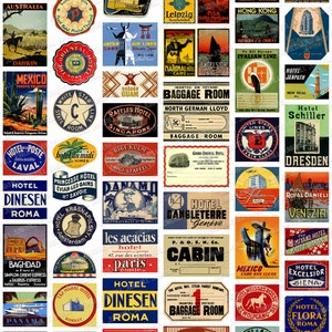 TINY TRAVEL LABELS Digital Printable Collage Sheet Vintage Travel ...