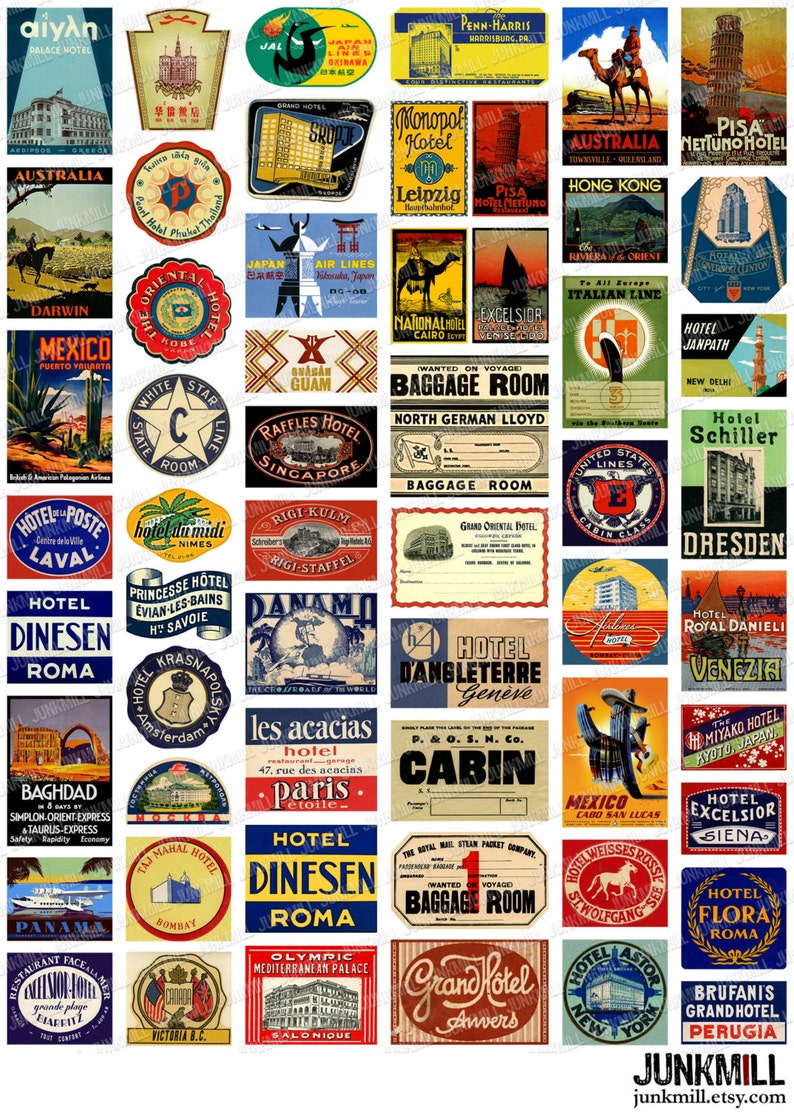 TINY TRAVEL LABELS Digital Printable Collage Sheet Vintage Etsy TINY TRAVEL LABELS Digital Printable Collage Sheet Vintage Etsy