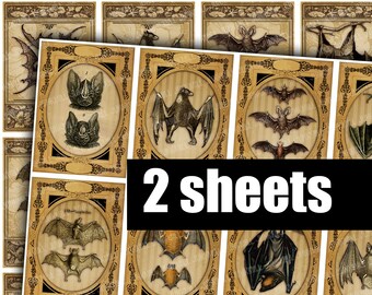 VICTORIAN BATS - Digital Printable Collage Sheet - Antique Vampire Bat Illustrations in Vintage Frames, Halloween, ATC, Instant Download