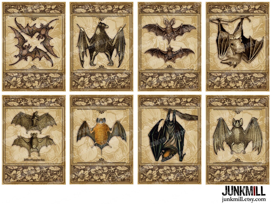 VICTORIAN BATS - Digital Printable Collage Sheet - Antique Vampire Bat ...