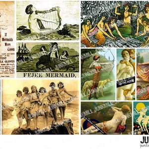 SIREN SONG - Digital Druckbare Collage Sheet - Vintage Meerjungfrauen, viktorianische Wasserfeen & Botticelli's Venus, Instant Download