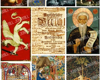 MIDDLE AGES - Digital Printable Collage Sheet - King Arthur, Renaissance Magic, Medieval Unicorn, Fantasy Myth & Legend, Instant Download