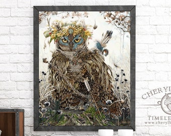 Owl Decor, Rustic Art, Brown Art Print, Earthy Wall Art, Owl Gift, Animal Art, Owl Print, Owl Wall Art, Owl Painting, Rustic Wall Decor