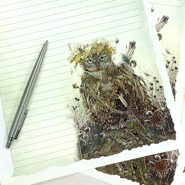 Owl Stationery Paper- Stationery Paper Set- Stationery Set- Writing Paper- Lined Paper - Woodland Paper -Letter Writing Set - Stationary Art