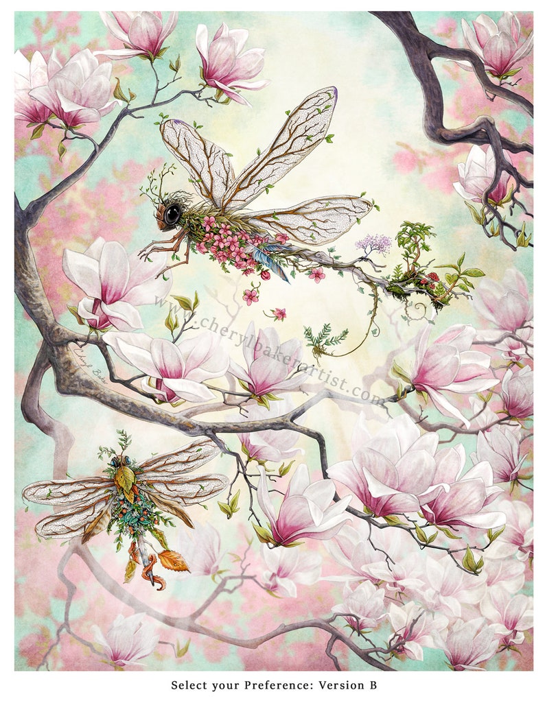Magical Gifts Dragonfly Wall Art Dragonfly Art Magnolia Flowers Magick Art Dragonfly Print Dragonfly Gifts Nursery Dragonfly