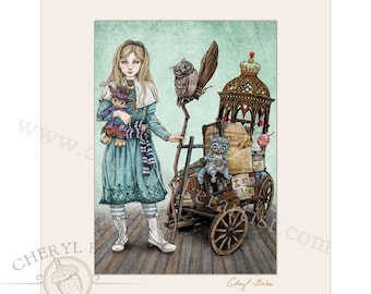 Alice Print - Matted Art - Alice in Wonderland - Tea Party Art - Alice Party - Chesire Cat - Witch Art - Witch Decor - Wizards Art - Snitch