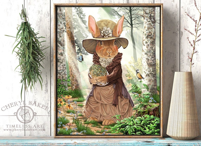 Rabbit Art, Rabbit Wall Art, Rabbit Decor, Farmhouse Wall Decor, Vintage Animal Art, Victorian Rabbit, Wild Hare, Aesthetic Room Decor image 1