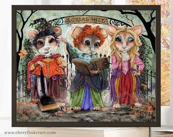 Witchery, Witch Print, Halloween Decor, Sanderson Sisters, Mouse Art, Mouse Print, Halloween Art, Town of Salem, Spooky Season, Mouse Witch