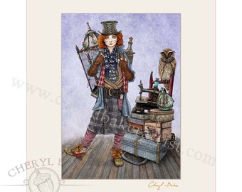 Mad Hatter - Matted Art - Wizard School - Wonderland Print - Mad Hatter Art Alice in Wonderland Art Wizards and Witches Mad Hatter Tea Party