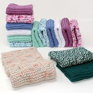 Set of 2 Hand Knit Cotton Washcloths/Dishcloths/Facecloths | Variety of Colors