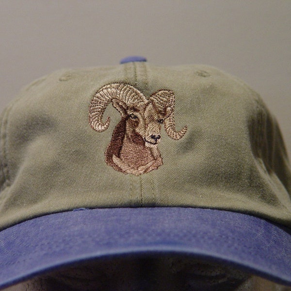 BIGHORN SHEEP Wildlife Hat  - Embroidered Men Women Baseball Cap - Price Embroidery Apparel - 6 Two Tone Color Mom Dad Gift Caps Mountain