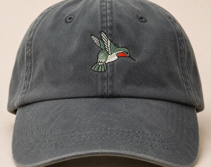 HUMMINGBIRD Hat - One Embroidered Men Women Wildlife Bird Cap -   Price Embroidery Apparel  - 24 Different Color Mom Dad Gift Caps Available