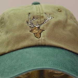 ELK WILDLIFE HAT - Embroidered Women Men Mom Dad Baseball Gift Cap - Price Embroidery Apparel - 6 Two Tone Color Adult Caps North America