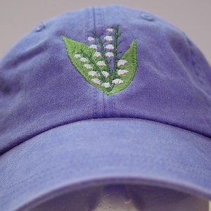 Lily of Valley May Flower of Month Hat - Embroidered Women Cap -  24 Colors Mom Dad Garden Gift Baseball Caps  - Price Apparel Embroidery