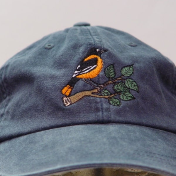 BALTIMORE ORIOLE BIRD Hat  One Embroidered Men Women Wildlife Cap - Price Embroidery Apparel 24 Color Baseball Mom Dad Gift Caps Available