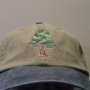 BONSAI ORNAMENTAL TREE Hat - Embroidered Men Women Wildlife Cap - Price Embroidery Apparel 6 Two Tone Color Mom Dad Gift Japanese Tree Caps