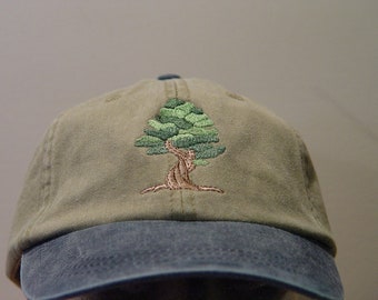 BONSAI ORNAMENTAL TREE Hat - Embroidered Men Women Wildlife Cap - Price Embroidery Apparel 6 Two Tone Color Mom Dad Gift Japanese Tree Caps