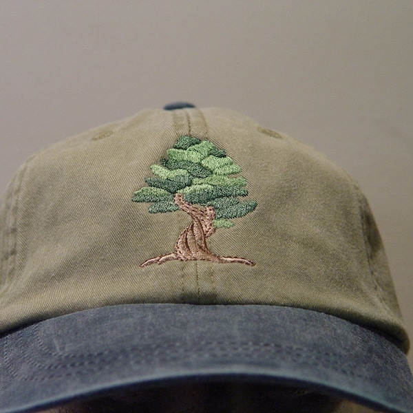 BONSAI ORNAMENTAL TREE Hat - Embroidered Men Women Wildlife Cap - Price Embroidery Apparel 6 Two Tone Color Mom Dad Gift Japanese Tree Caps