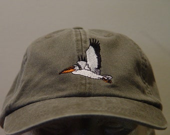 PELICAN BIRD HAT - One Embroidered Wildlife Men Women Baseball Cap - Price Embroidery Apparel - Gift Mom Dad Large Coastal Water Bird Caps