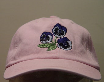 PANSY FLOWER Hat - Embroidered Viola Pansies Women Men Garden Cap - 24 Colors Mom Dad Hybrid Annual Plant Gift  - Price Apparel Embroidery