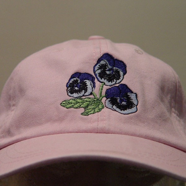 PANSY FLOWER Hat - Embroidered Viola Pansies Women Men Garden Cap - 24 Colors Mom Dad Hybrid Annual Plant Gift  - Price Apparel Embroidery