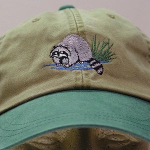 RACCOON HAT One Embroidered Men Women Wildlife Baseball Cap Price Embroidery Apparel 6 Two Tone Color Adult Mom Dad Nature Gift Caps image 3