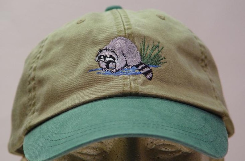 RACCOON HAT One Embroidered Men Women Wildlife Baseball Cap Price Embroidery Apparel 6 Two Tone Color Adult Mom Dad Nature Gift Caps image 3