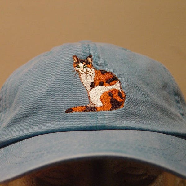 CALICO CAT HAT - One Embroidered Men Women Baseball Cotton Cap  - Price Embroidery Apparel 24 Color Mom Dad Gift Domestic Patches Pet Caps