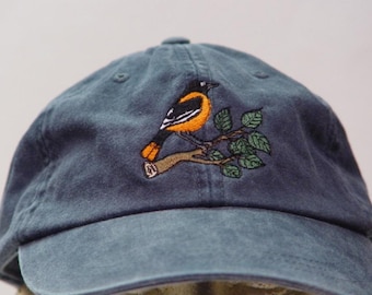 BALTIMORE ORIOLE BIRD Hat  One Embroidered Men Women Wildlife Cap - Price Embroidery Apparel 24 Color Baseball Mom Dad Gift Caps Available
