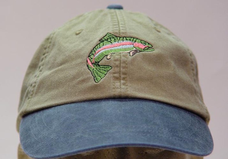 RAINBOW TROUT HAT One Embroidered Men Women Fish Wildlife Cap Price Embroidery Apparel 6 Two Tone Color Adult Mom Dad Gift Fishing Caps image 3