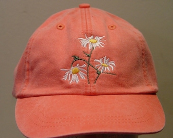 WHITE FIELD DAISY Flower Hat - Embroidered Garden Men Women Cap - 24 Colors Mom Dad April Wildlife Gift Available - Price Apparel Embroidery