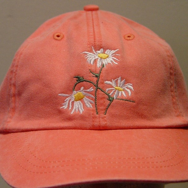 WHITE FIELD DAISY Flower Hat - Embroidered Garden Men Women Cap - 24 Colors Mom Dad April Wildlife Gift Available - Price Apparel Embroidery